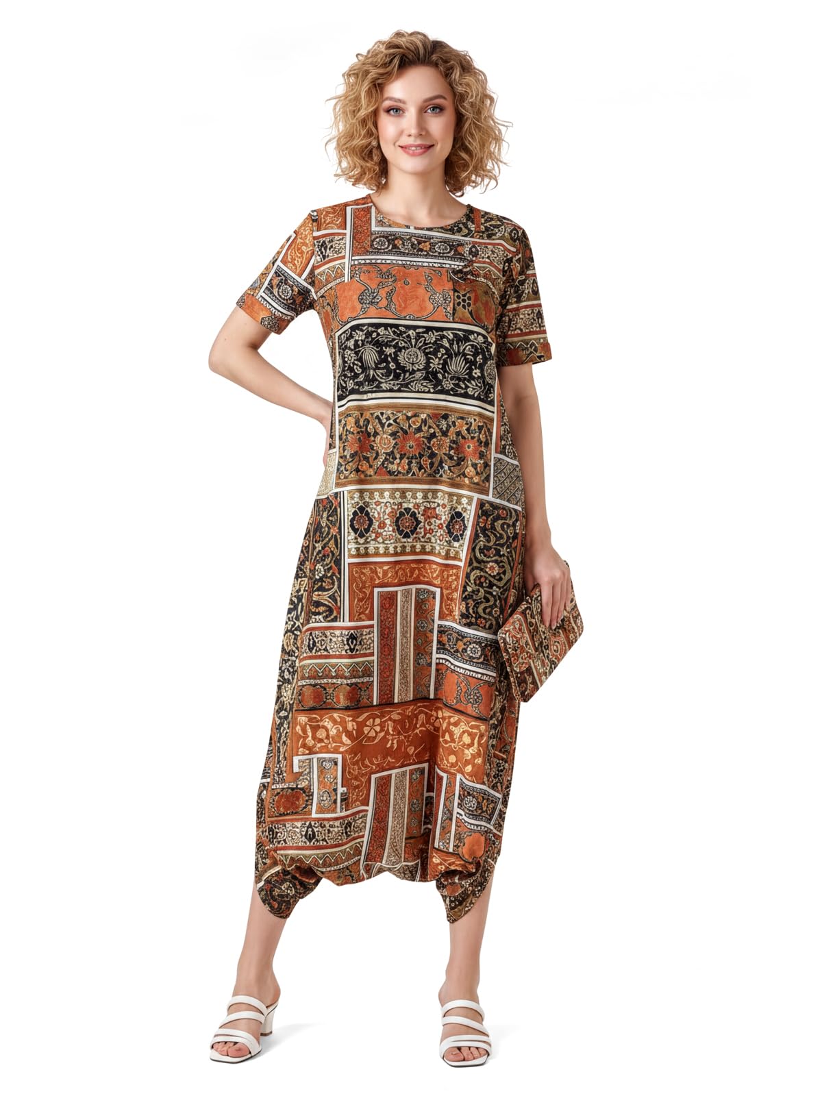 hellcat Womens Floral Printed Olive Shoulder Straps Dress | Western A-Line V Neck Midi Dress for Womens-picture-13