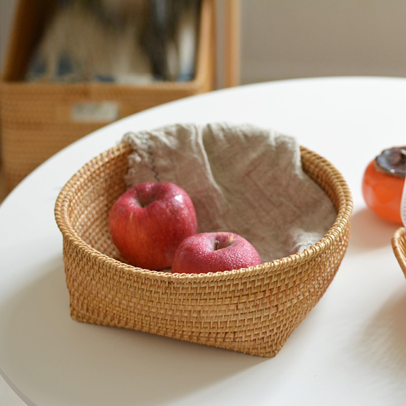 Set di cestini in Rattan Intrecciato a Mano 3 Pezzi da Soggiorno Scaffale da Cucina Organizzazione Cestini per la conservazione del Pane per Cibo da Picnic,Marrone