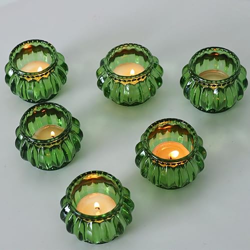 Miniatura 2 de Woho Juego de 12 portavelas con velas de té verde, portavelas votivas verdes a granel para centro de mesa de boda, portavelas para fiesta de