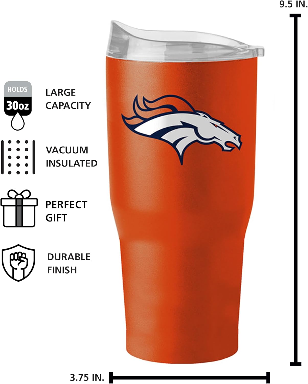FANMATS NFL 30 oz Powder Coat Tumbler — Stainless Steel | 30 Fluid Ounces | High -Lip Slider Lid | Team Color