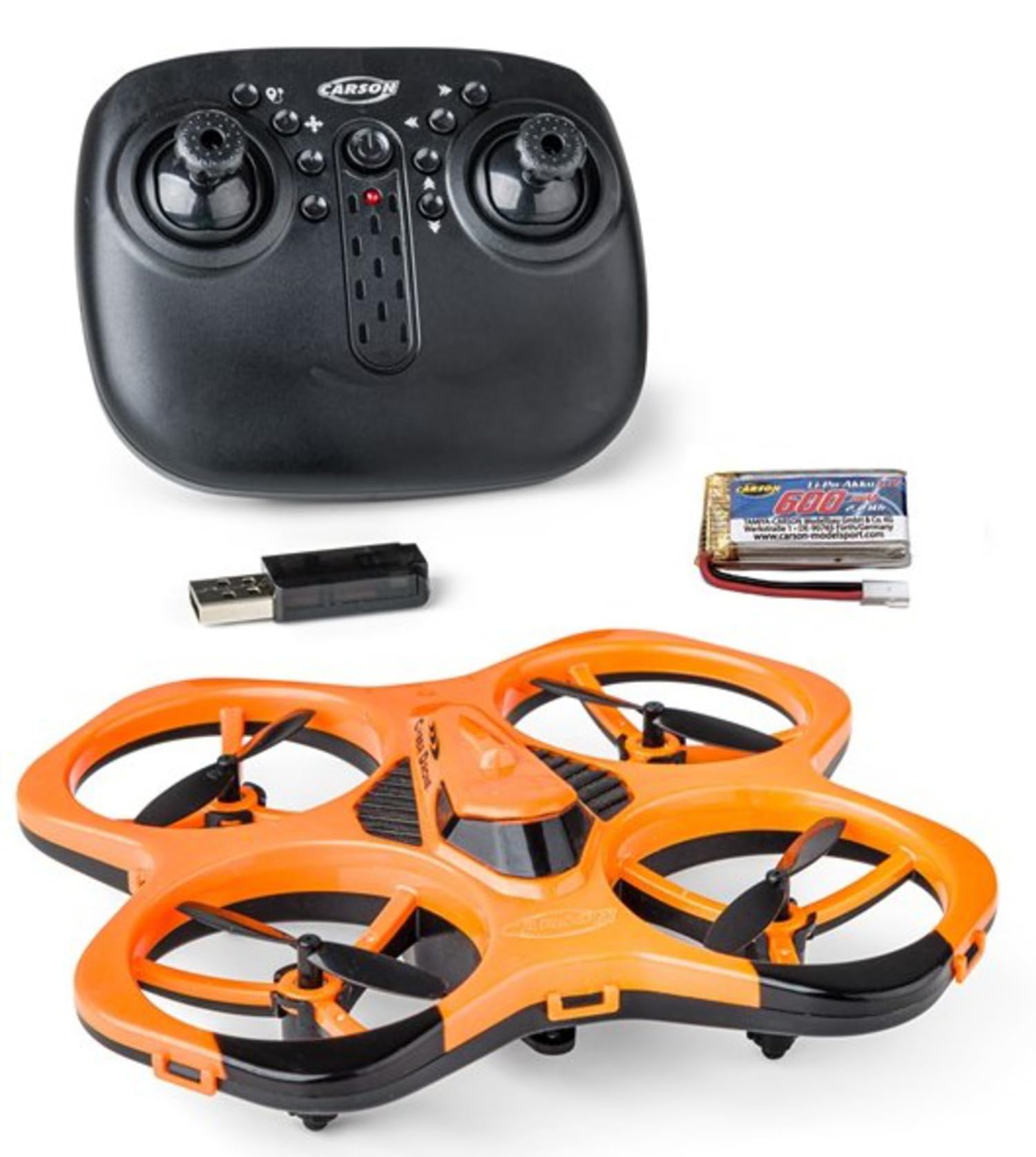 Carson Cyber Drone IR RTF – quadricottero RC con funzione Flip a 360°, modalità Headless, stabilizzazione giroscopica, illuminazione LED, drone radiocomandato, arancione