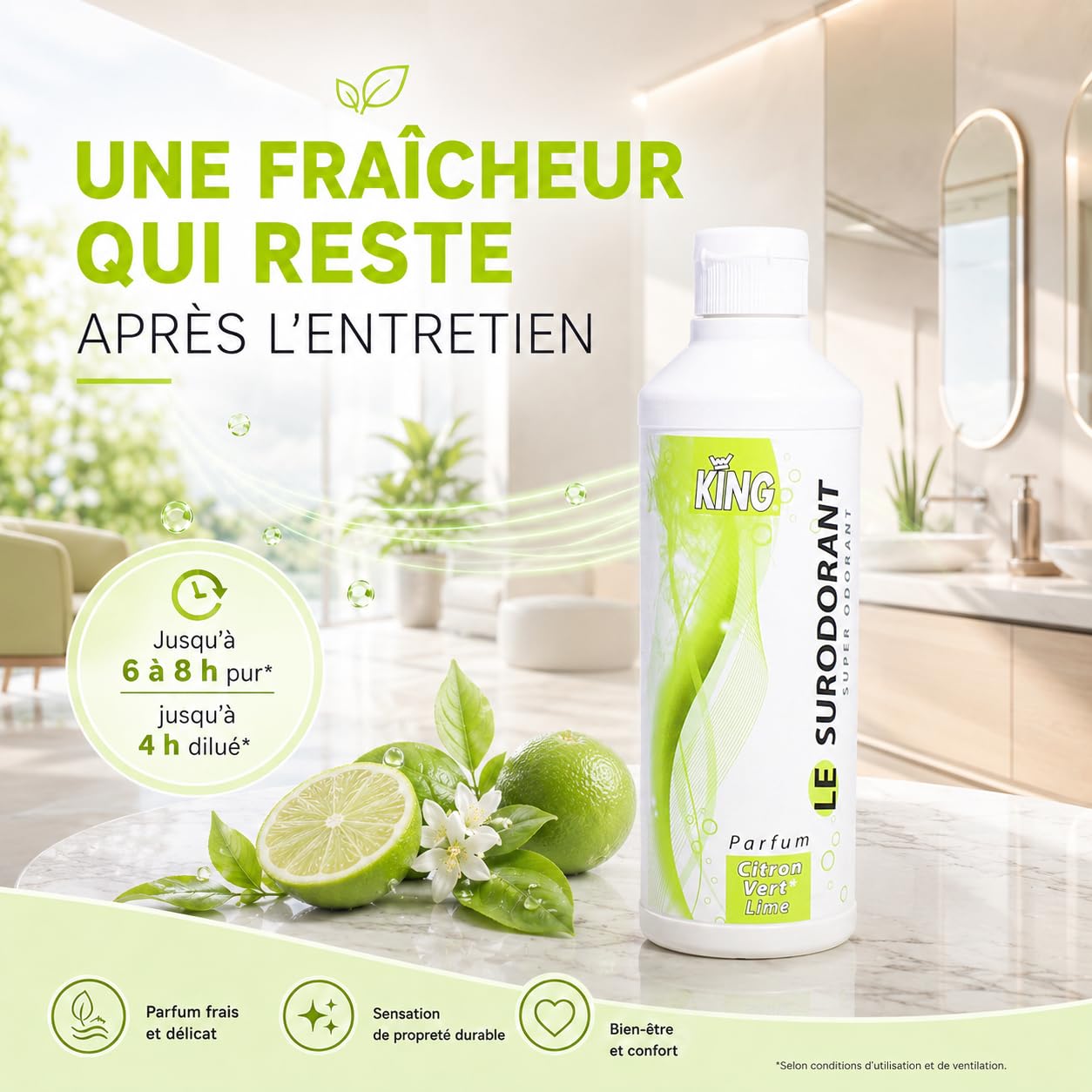 Surodorant Citron Vert 500 ML | Concentré – pur ou dilué – sans rinçage – odeur rémanente plusieurs heures – WC sanitaires poubelles espaces collectifs
