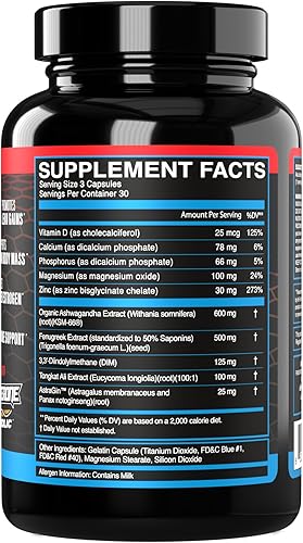 Miniatura 3 de eFlow Nutrition Enflux Natural T Support con KSM-66 Ashwagandha - Suplemento para apoyar la masa corporal magra para hombres y mujeres - Fenogreco,