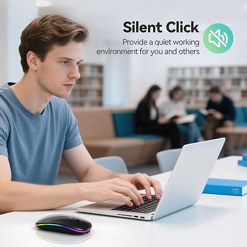 Miniatura 6 de TECKNET Ratón Bluetooth inalámbrico LED y conexión instantánea de 2.4 GHz, recargable ultra silencioso delgado 052