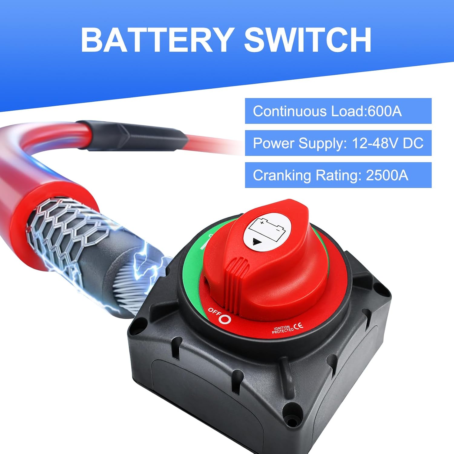 600A High Current Battery Switch, 12-48V Waterproof Heavy Double Battery Master Cut Shut Off Isolator Switch for Car Vehicle RV and Marine Boat (On-Off for High Current)