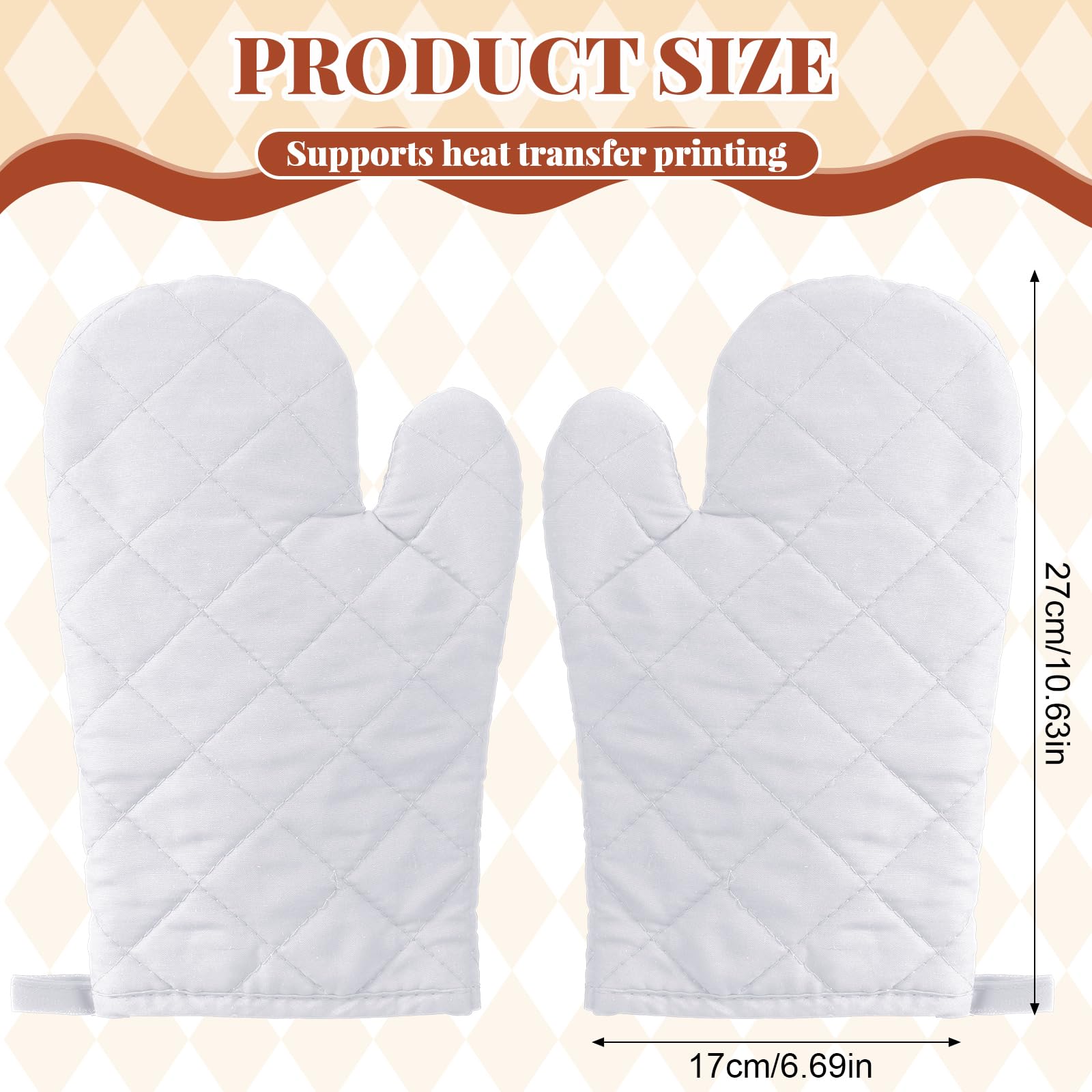 Geyoga Ofenhandschuhe, hitzebeständig, lange Ofenhandschuhe, dicke Baumwolle, Winter, gesteppt, Backen, flexibler Handschuh zum Kochen, Grillen, Picknick, Küche, Grillen, 26 cm, 12 Paar, Weiß