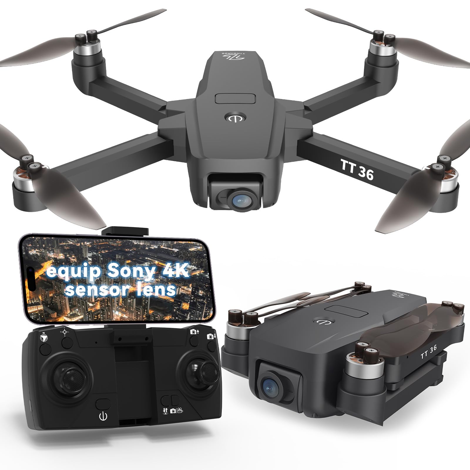 TTROARDS TT36 Dron con Cámara 4K para Adultos, WiFi 5G Transmisión en Tiempo Real, Retorno Inteligente por GPS, Seguimiento, Cuadricóptero RC Motores sin Escobillas, Drones para Principiantes
