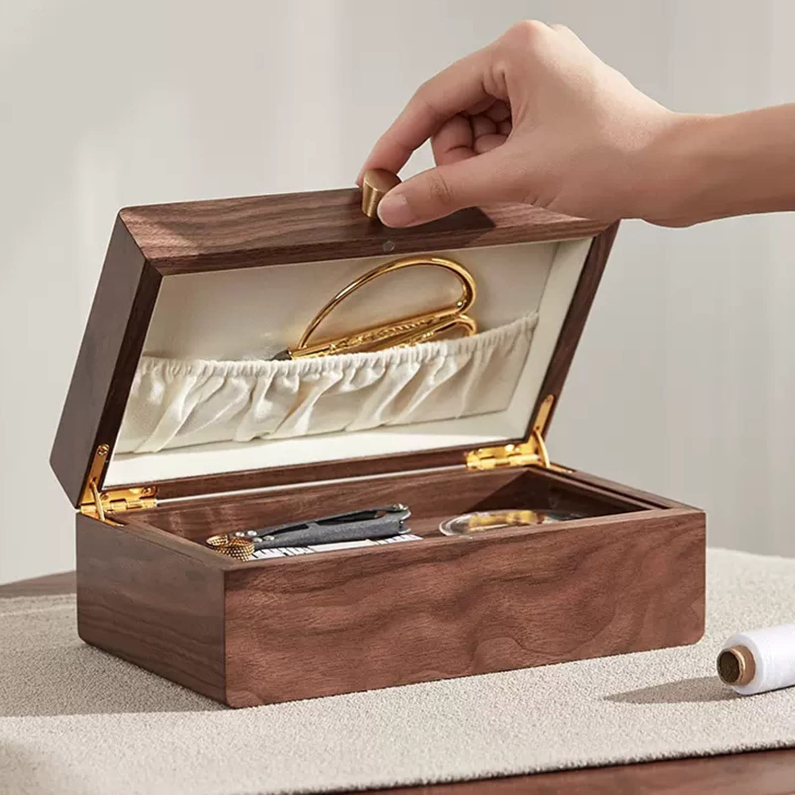 Näh-Aufbewahrungsbox aus Holz, 2 Ebenen, Nadelgarn-Aufbewahrungsbox mit herausnehmbarem Fach, dient zur Aufbewahrung von Nadeln und Anderen Werkzeugen (Leere Box)