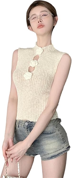 Amazon | [KSLAT] サマーニット ベスト ノースリーブ へそ