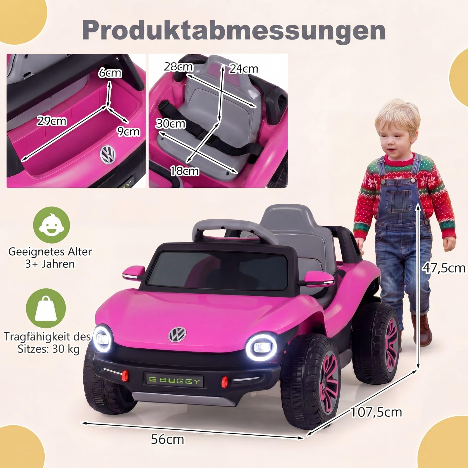 GOPLUS Kinder Elektroauto VW, 12V Kinder Elektroauto, Elektrofahrzeug mit Fernbedienung & Sanftstart, Kinderfahrzeug mit LED-Scheinwerfer, Musik & Hupe, Kinderauto für Kinder ab 3 Jahren (Rosa)