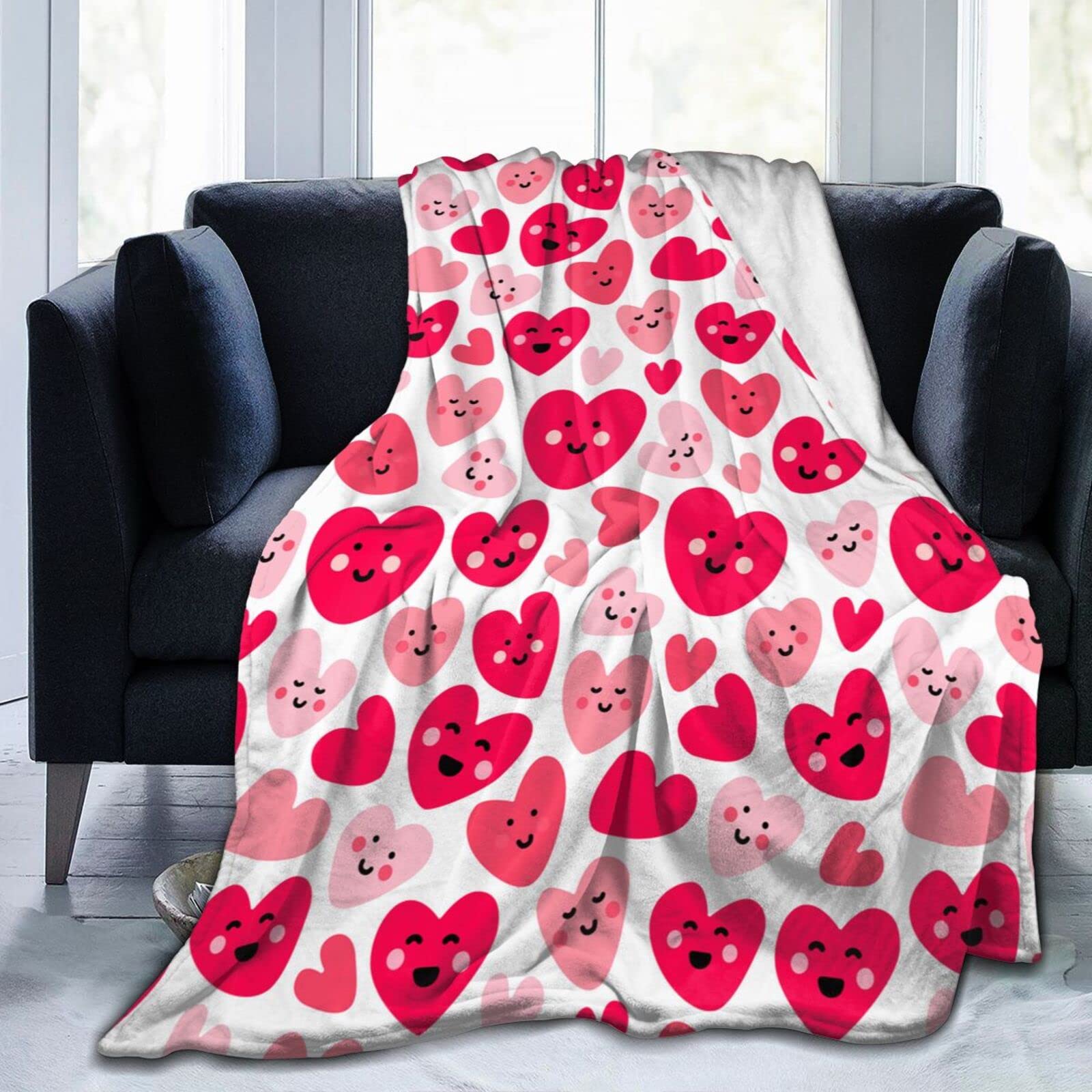 Lsjuee Valentine's Day Hearts Throw Blanket Super Soft Cozy Plush Flannel Blanket Lightweight Bed Blanket for Sofa Couch Bed Romantic Valentine's Day Gift 80"X60"