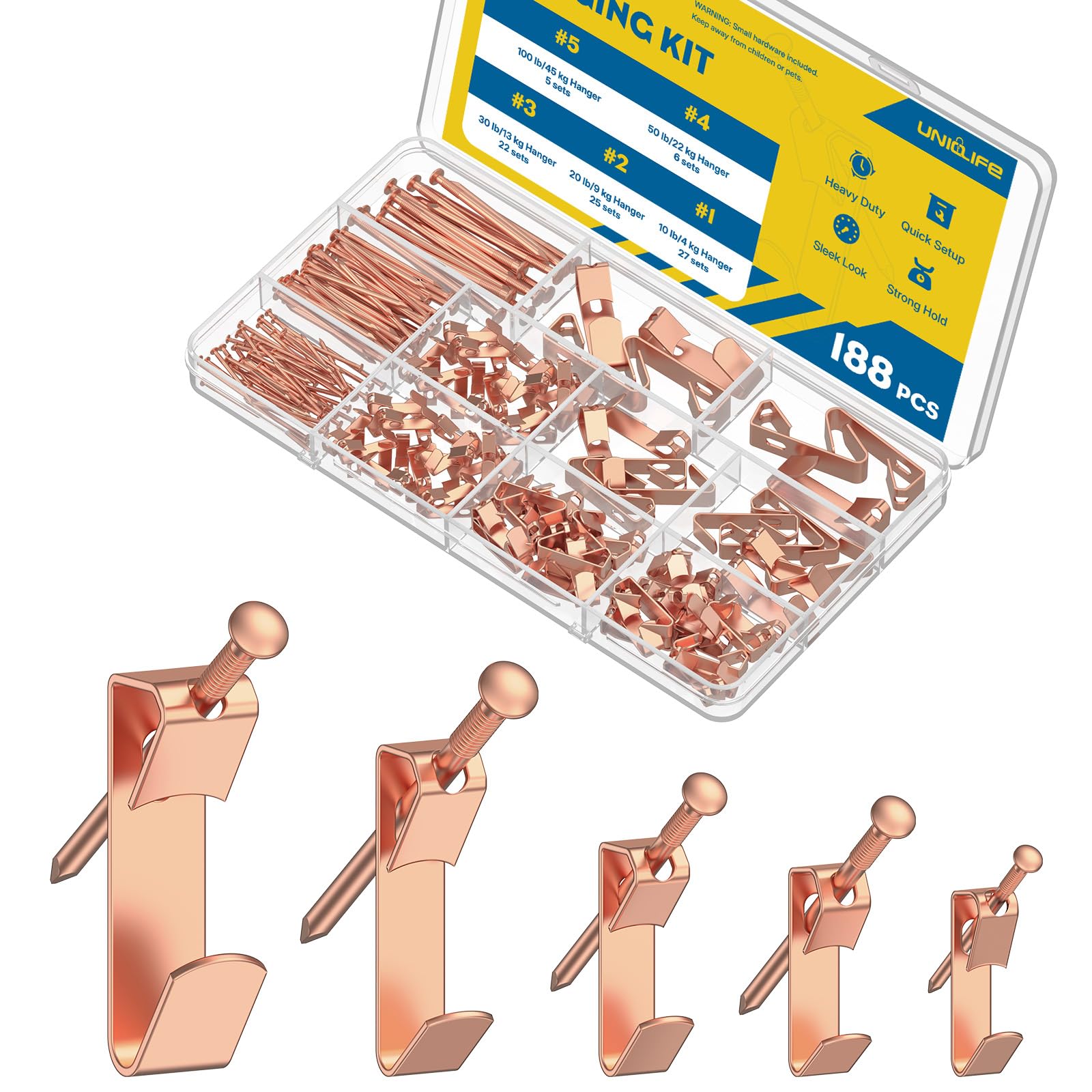 188 Pcs Rose Gold Picture Hanging Kit
