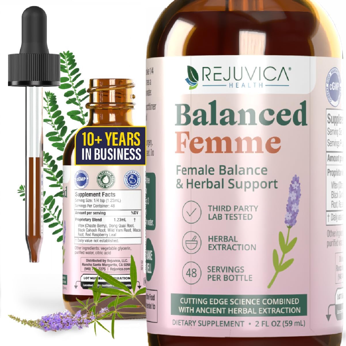 Rejuvica Health Balanced Femme - Advanced Female Balance Support Supplement - Liquid Delivery for Better Absorption - Vitex, Dong Quai, Black Cohosh, Maca & More! 1