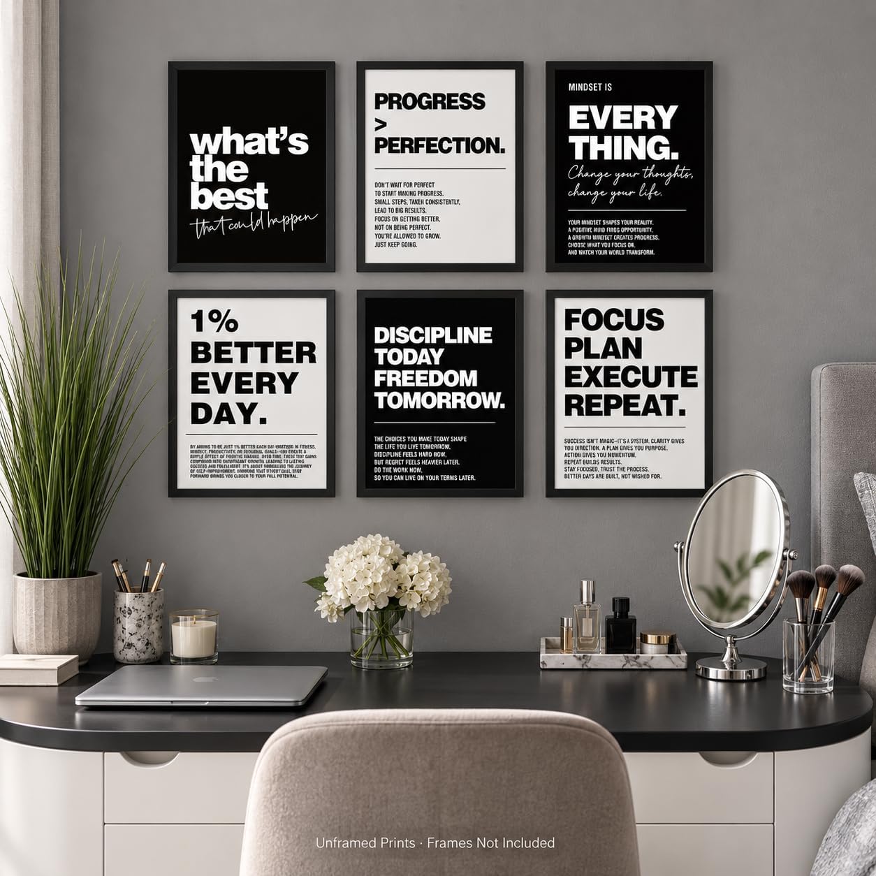 Motivational Office Wall Art Set of 6, Canvas Prints, 8x10 Inch Unframed image 3
