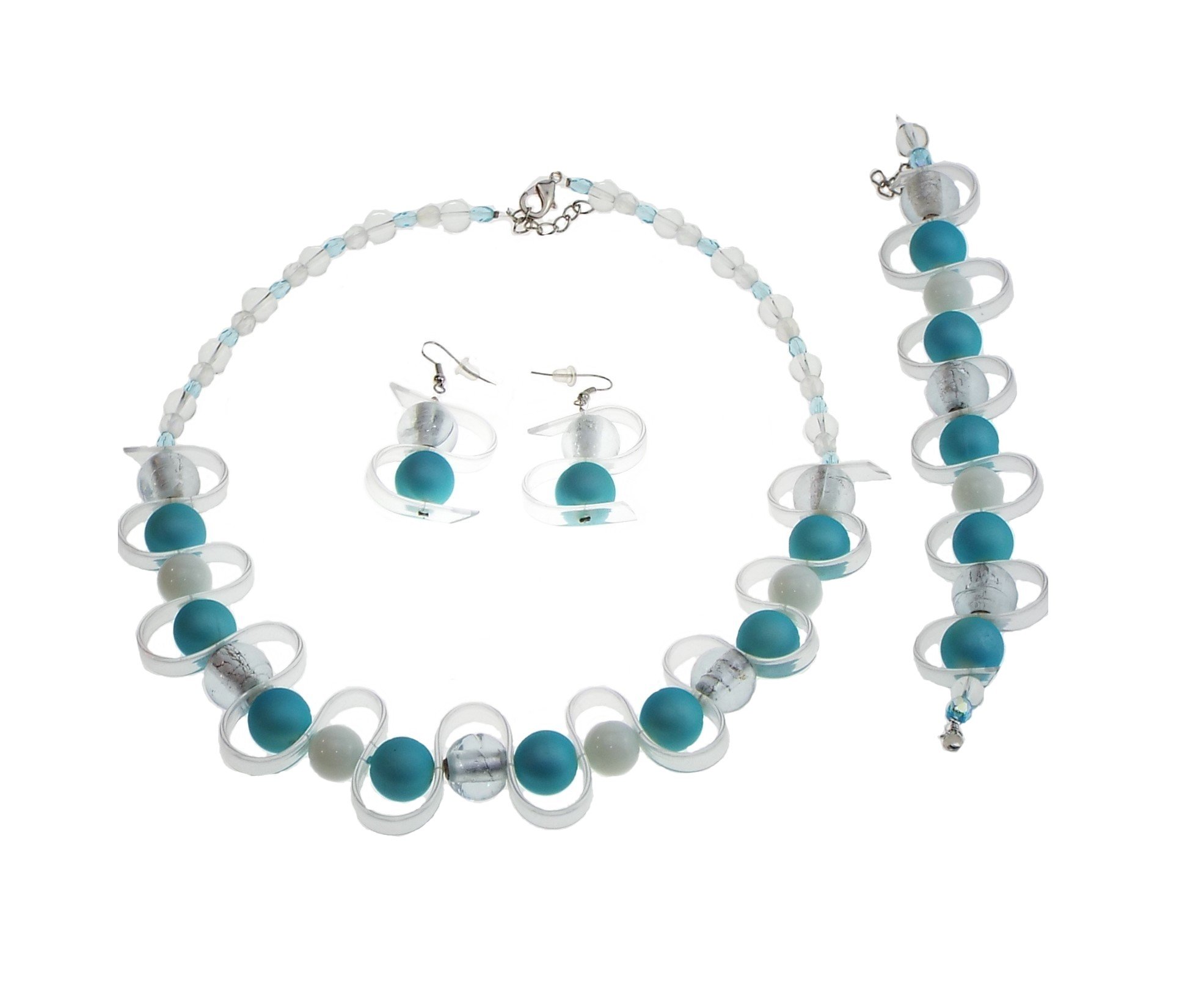 Set zigzag - blanco y turquesa - bisutería - Creación artesanal