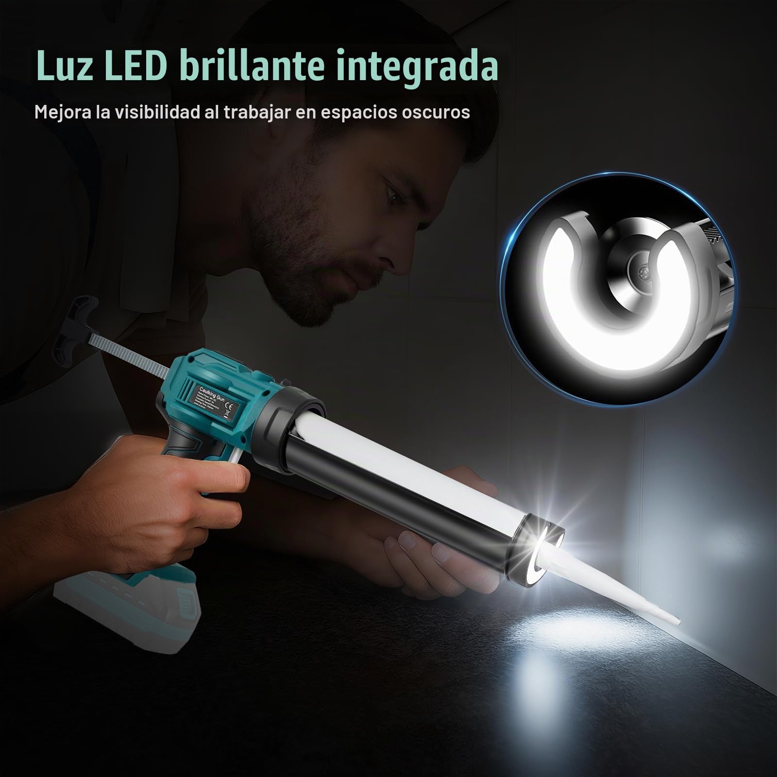 Pistola Silicona Compatible con 18V Makita Batería, Pistola Silicona Bateria de 10 oz/300 ml, Pistola Silicona Electrica Ajuste de 4 Velocidades para llenar y sellar (Sin Batería)