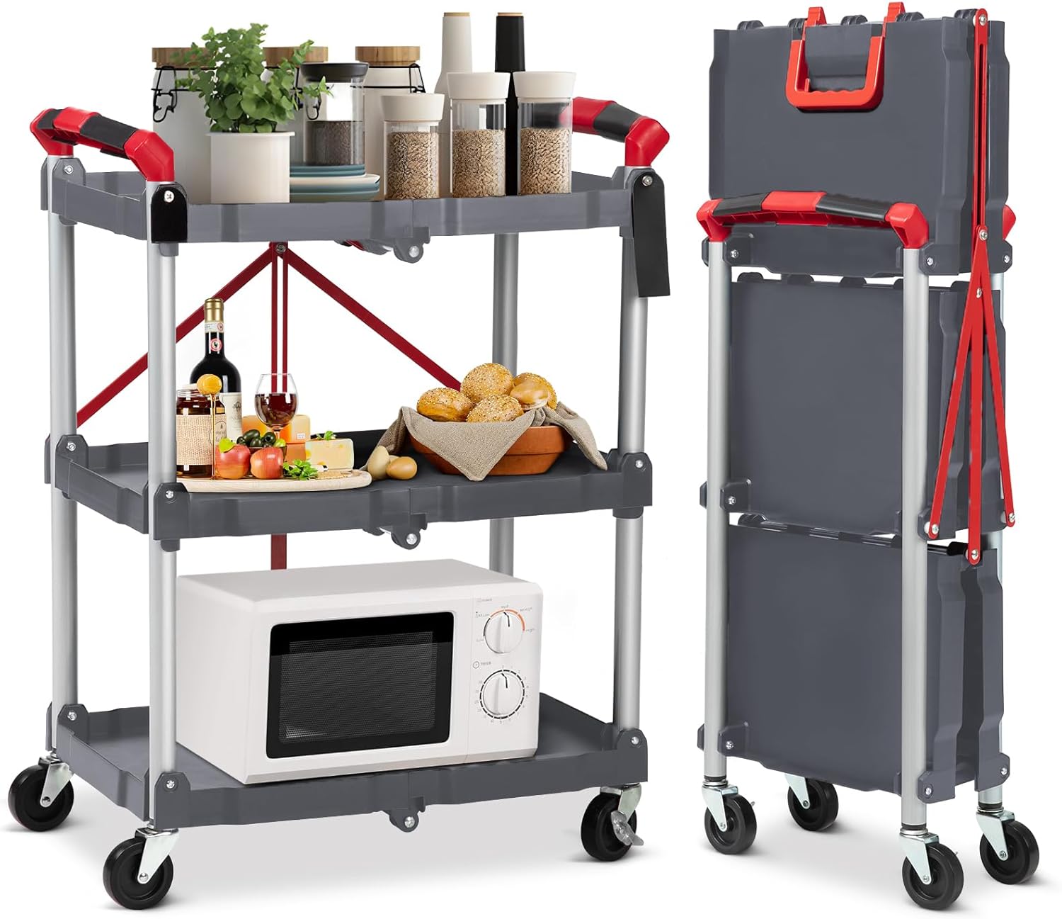PIONEERWORKS Portable Folding Service Cart, 3 Tier Folding