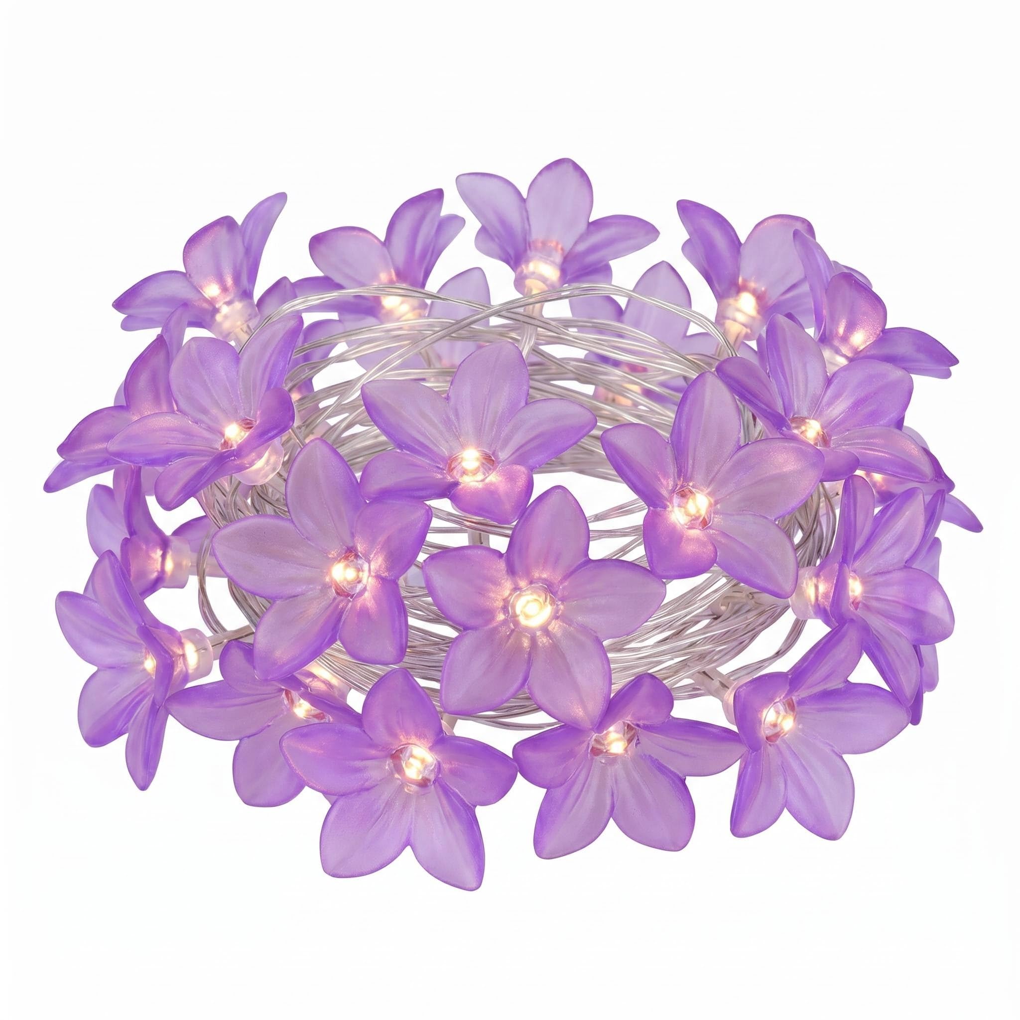 Mtbricey Lily Flower String Lights 2M 20 LED Fairy Lights Battery Operated Spring Flower Lights for Bedroom Garden Party Wedding Home Decoration (Purple)