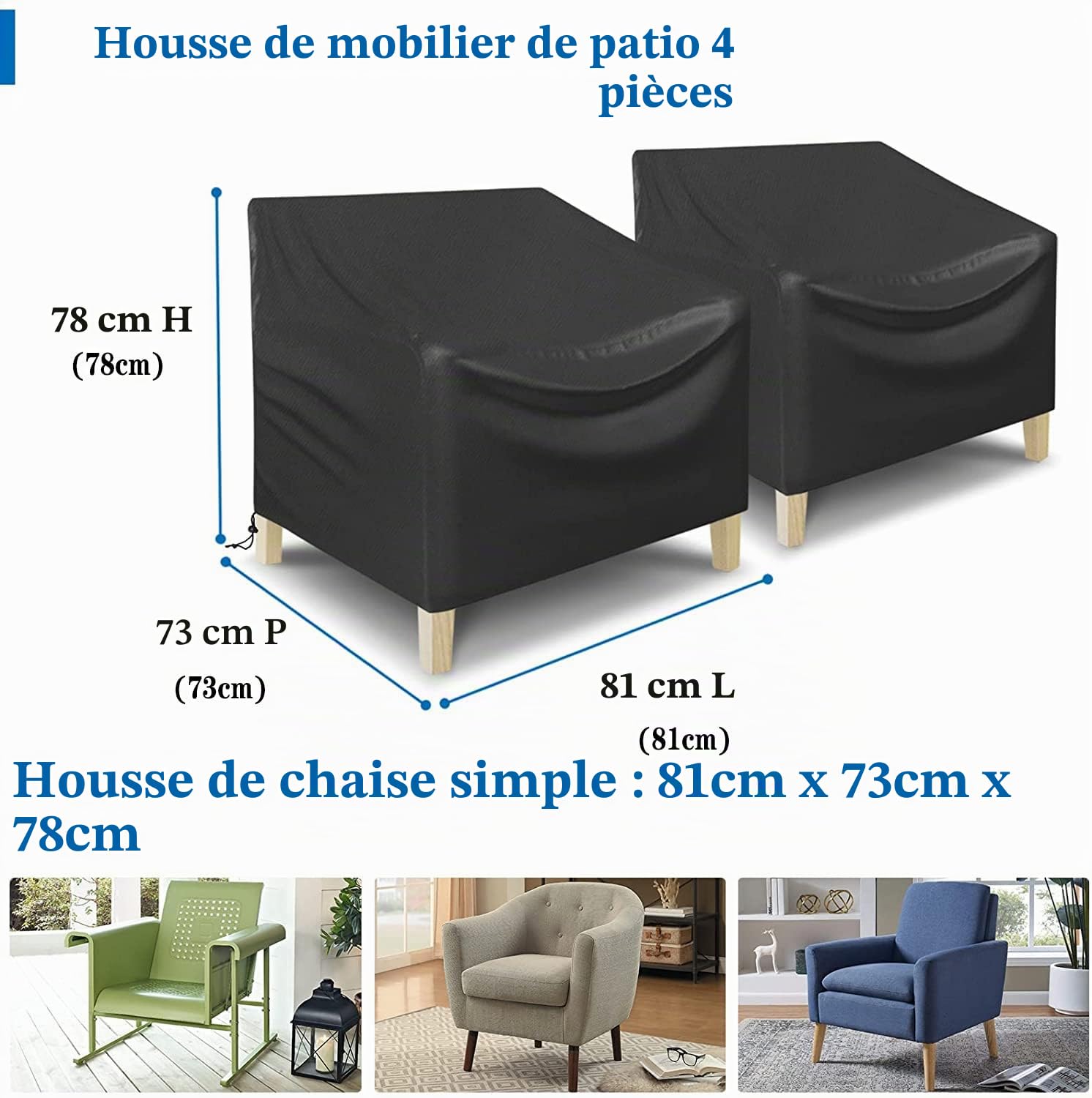 Housse pour meubles de jardin 4 pièces, Housses de jardin d'extérieur, Housse de table de jardin améliorée en tissu Oxford 420D résistant avec 2 boucles coupe-vent pour ensemble de meubles de jardin