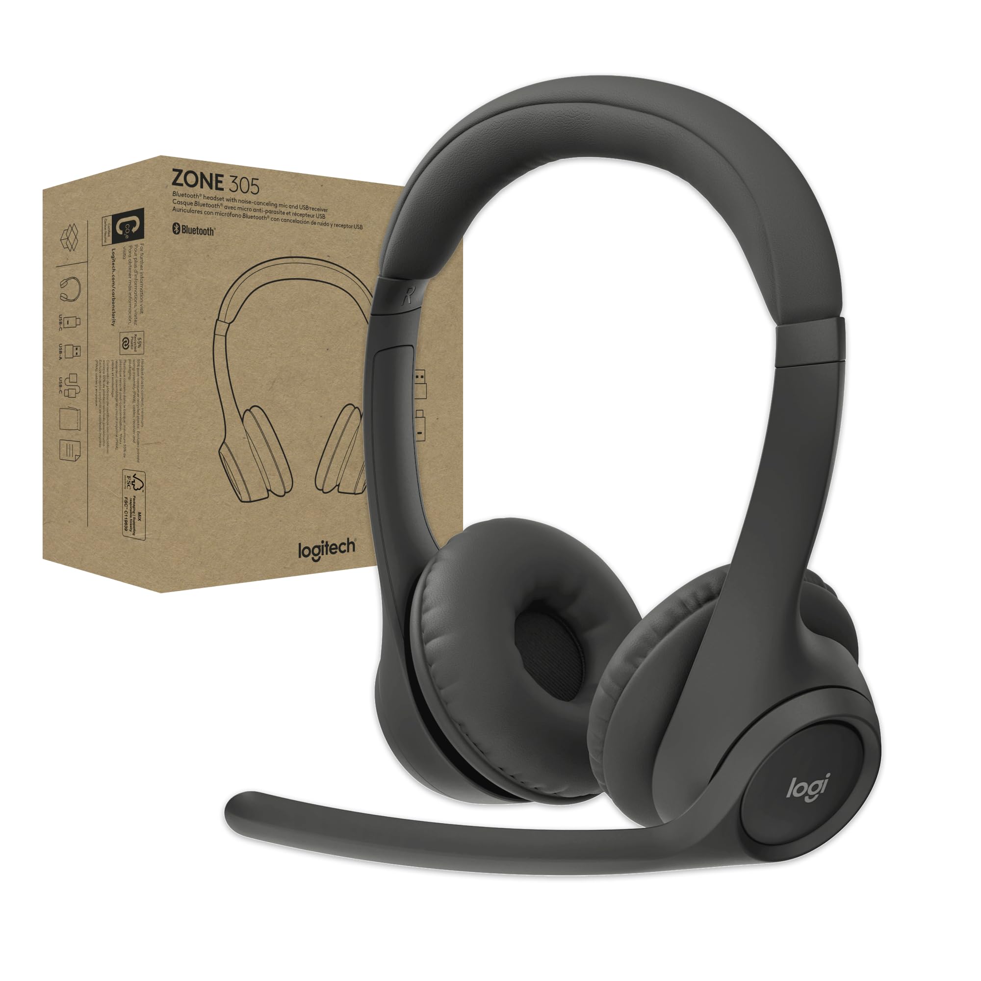 Logitech Zone 305 for Business, Auriculares inalámbricos Bluetooth, Bluetooth Nativo, para Microsoft Teams, Compatible con Windows, Mac, Chrome, Linux, iOS, iPadOS, Android - Negro