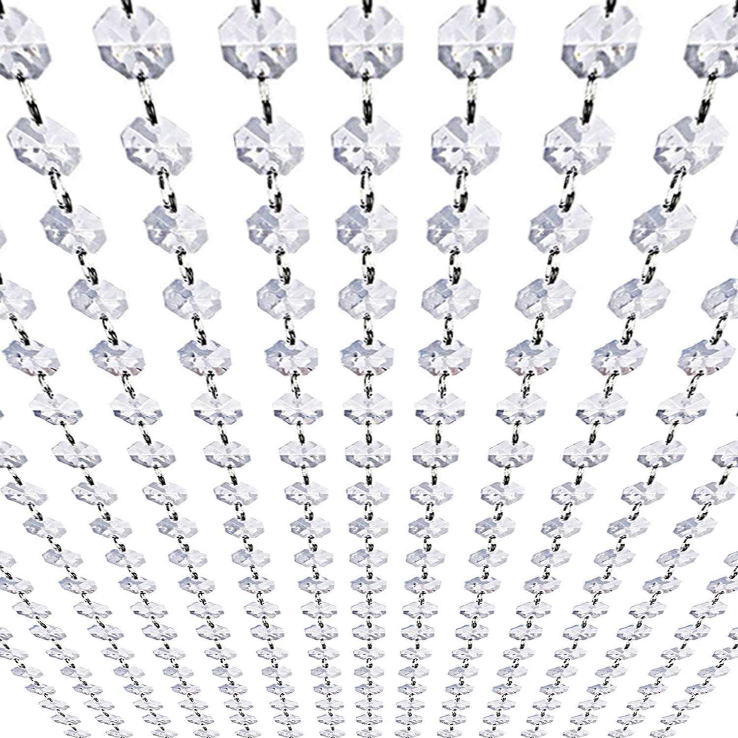 KinHom 99ft Acrylic Crystal Garland Strands - Hanging Chandelier Gem Bead Chain - 14mm Clear Octagon Prism Diamond String Decorations for Wedding Party Manzanita Centerpiece Christmas Tree