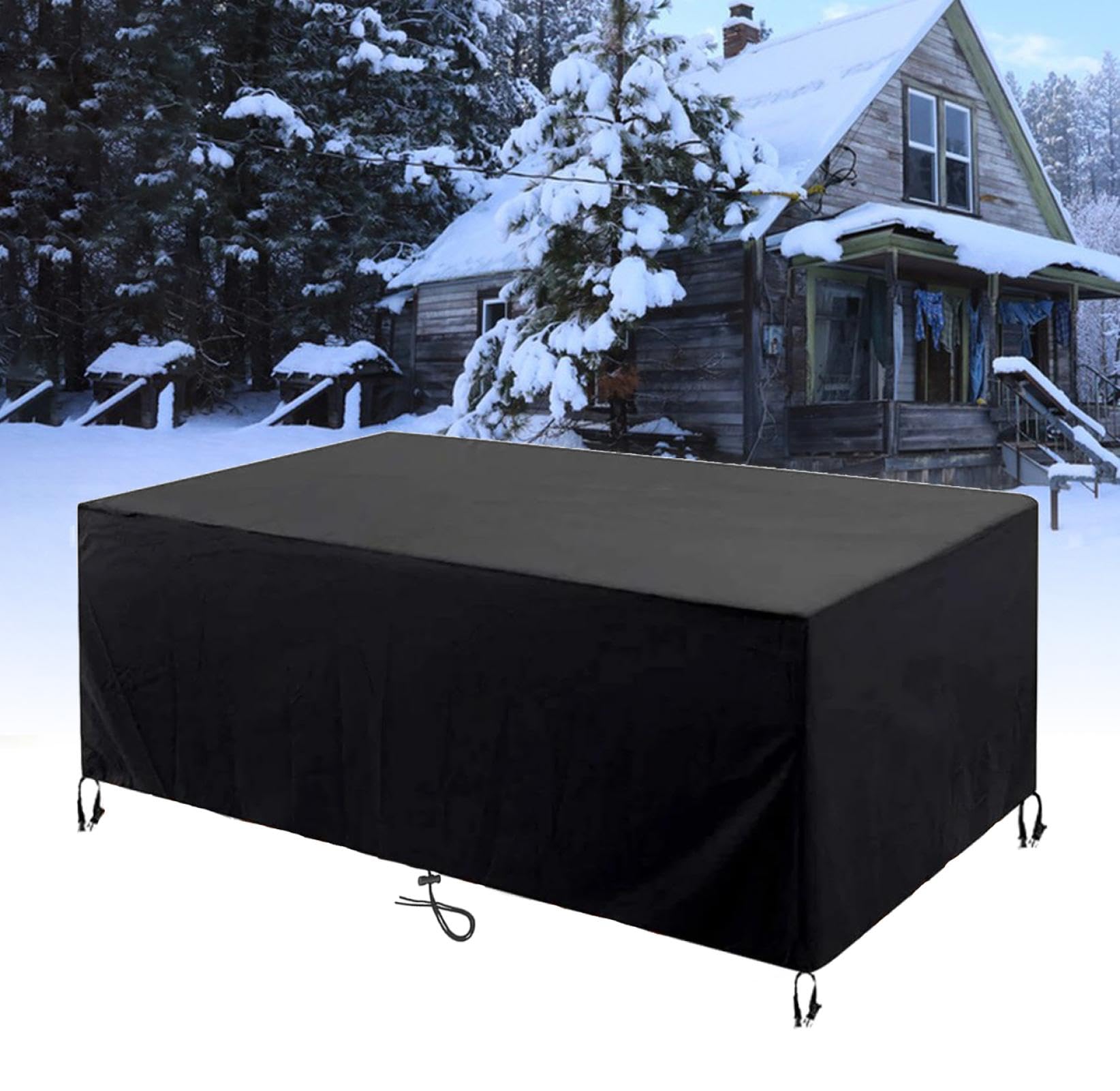 HNKDKJ Garden Storage Box Covers Waterproof Fabric Rectangle Garden Table Cover Square Patio Table Cover Silver Cube Garden Furniture Covers Bistro Set Cover Black - 240x240x105cm/LxWxH