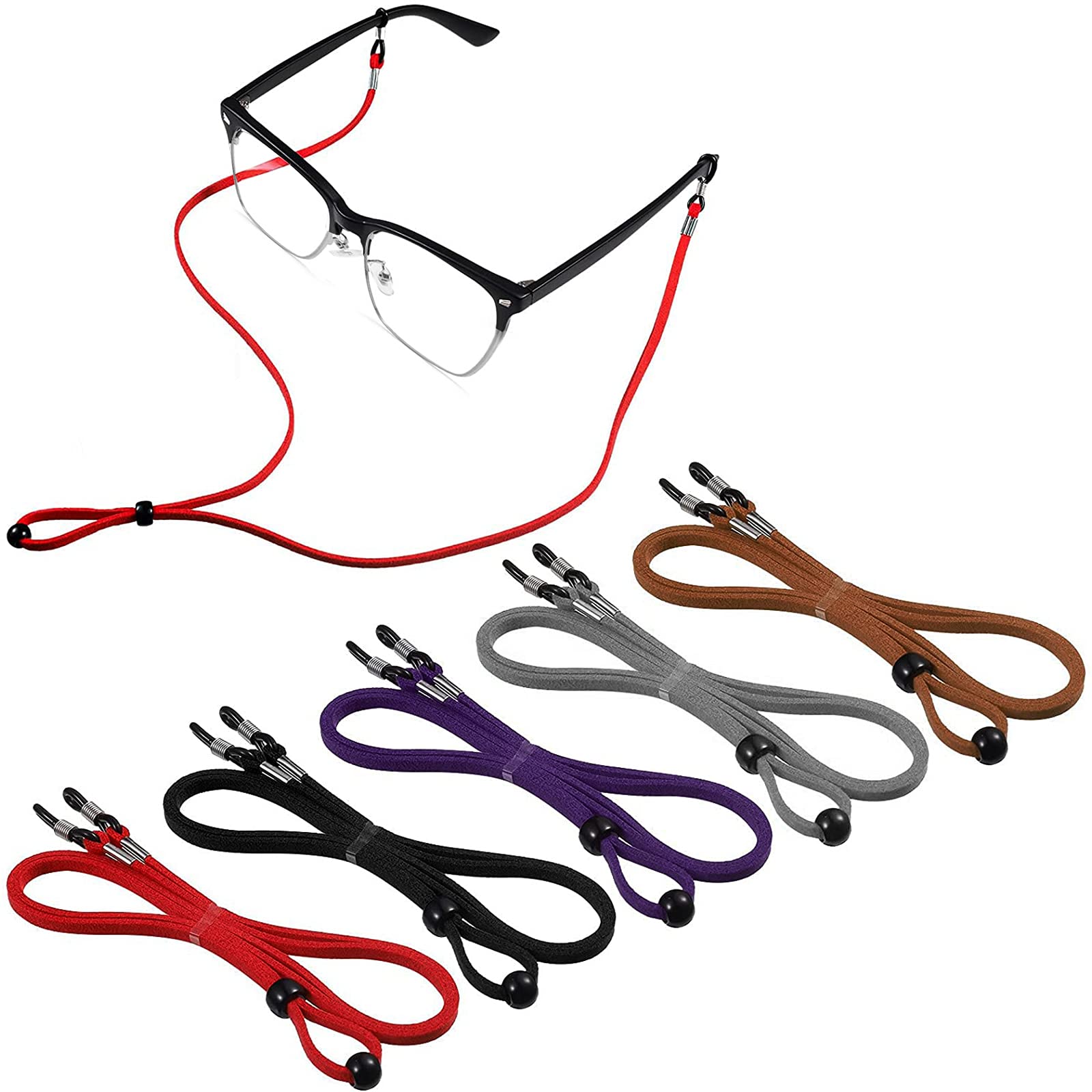 5pcs Eyeglass Strap Chains Cord Adjustable,Sports PU Leather GlassesStrap,Glasses Strap Spectacles Cord Sport Sunglass String Lanyards Eyewear Retainer for Outdoor Activities Reading Glasses