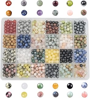 960pcs Natural Stone Beads Crystals Round Genuine Real Stone Beading Loose DIY Gemstone for Bracelet Jewelry Making(6mm,24 Color)