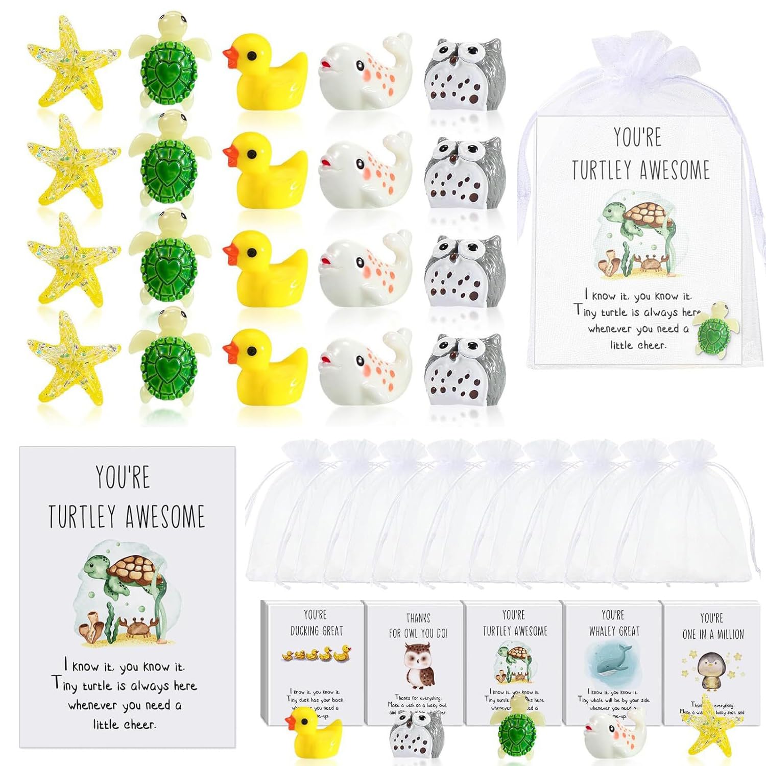 20 Set Employee Appreciation Gifts Bulk for Colleagues,Positive Affirmation Cards with Resin Animals Multipack Inspirational Gift for Women Students Colleagues Staff (MIX)