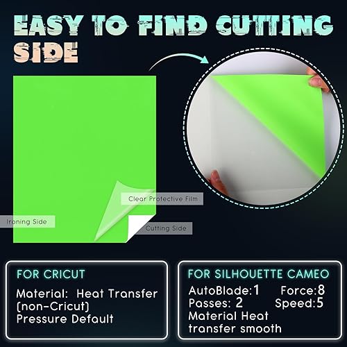 Miniatura 6 de Vinilo de transferencia de calor HTV de neón, 12 x 10 pulgadas, 10 hojas de vinilo de neón para planchar, verde neón HTV azul neón para camisetas