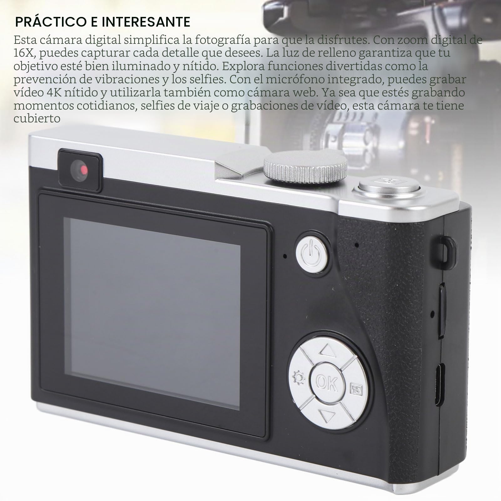 Cámara Digital 4K, Vintage CCD Vlog para Fotografía, Compacta y Portátil, Cámara para Adolescentes y Principiantes (64GB)
