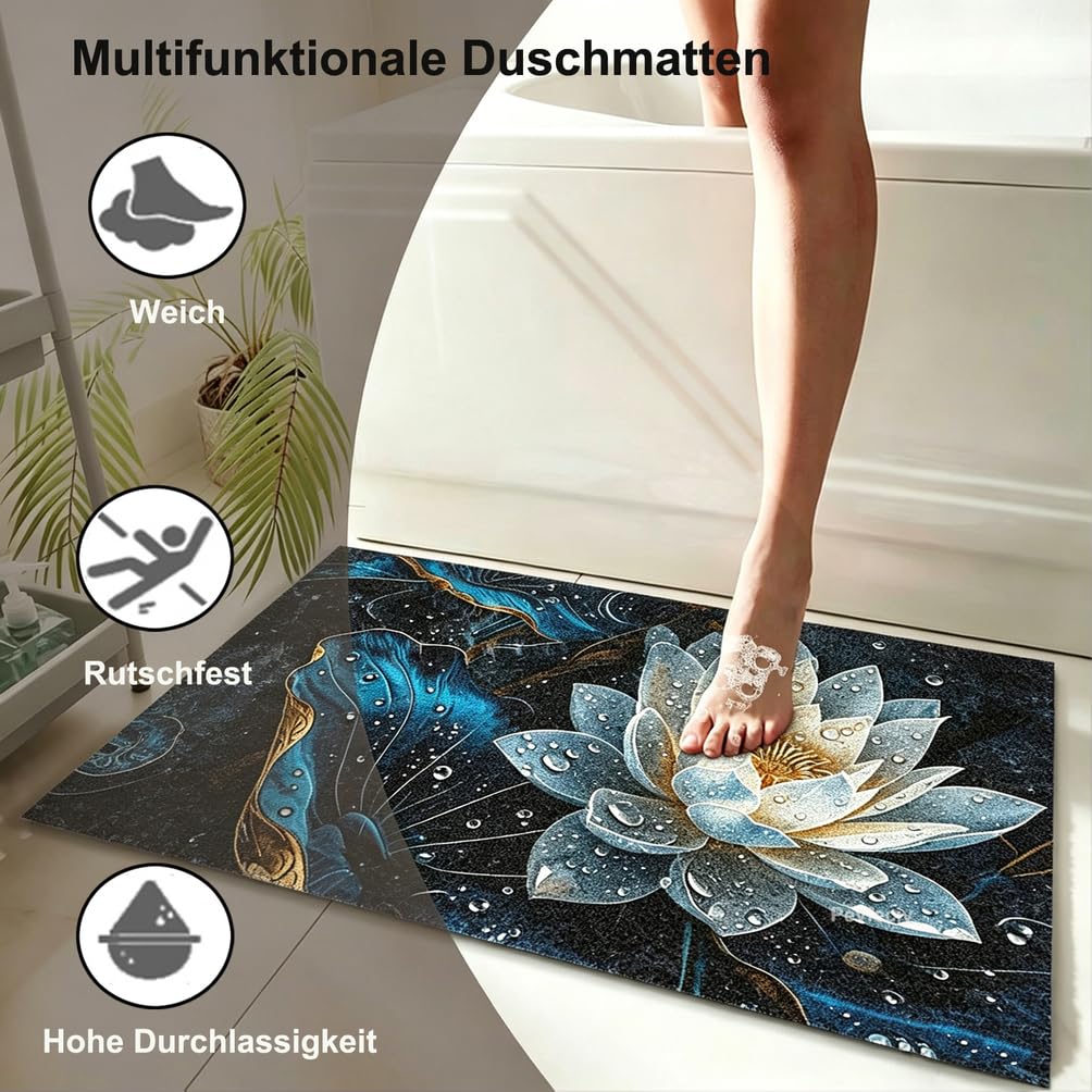 Pevfeciy Tapis de Douche antidérapant 75X75 cm Tapis antidérapant Douche de Motif de Lotus en PVC Doux et avec Trous de Drainage Haute perméabilité à l'eau adapté aux Zones humides
