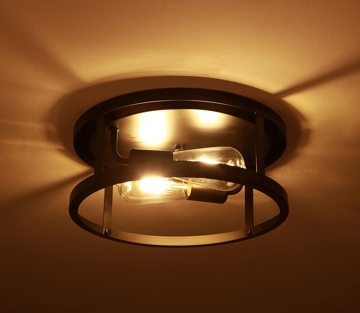 2 Pack Flush Mount Ceiling Light,Farmhouse Light Fixture, Ceiling Lights Painted Anti-Corrosive Black for Hallway,Entrance,Laundry Room,etc - - 