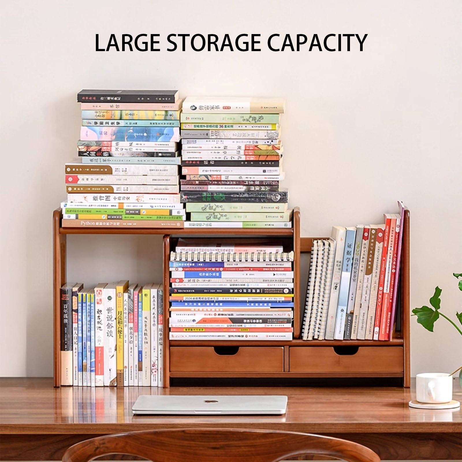 Scaffale per Libri Espandibile in Legno, Scaffale Ufficio Regolabile, Organizzatore Angolare Compatto per Scrivania e Piccoli Spazi walnut Solid wood panel