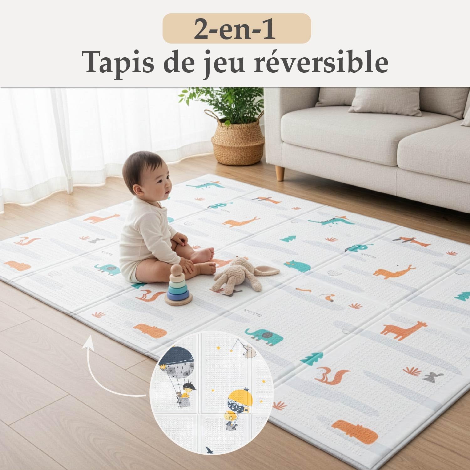 Tapis Éveil Bébé Pliable et Réversible | Tapis de Motricité Bébé pour Garçon ou Fille | Tapis Mousse Bébé Épais, Non Toxique et Imperméable | Grand Tapis Sol Enfant Évolutif de 180x150 cm.
