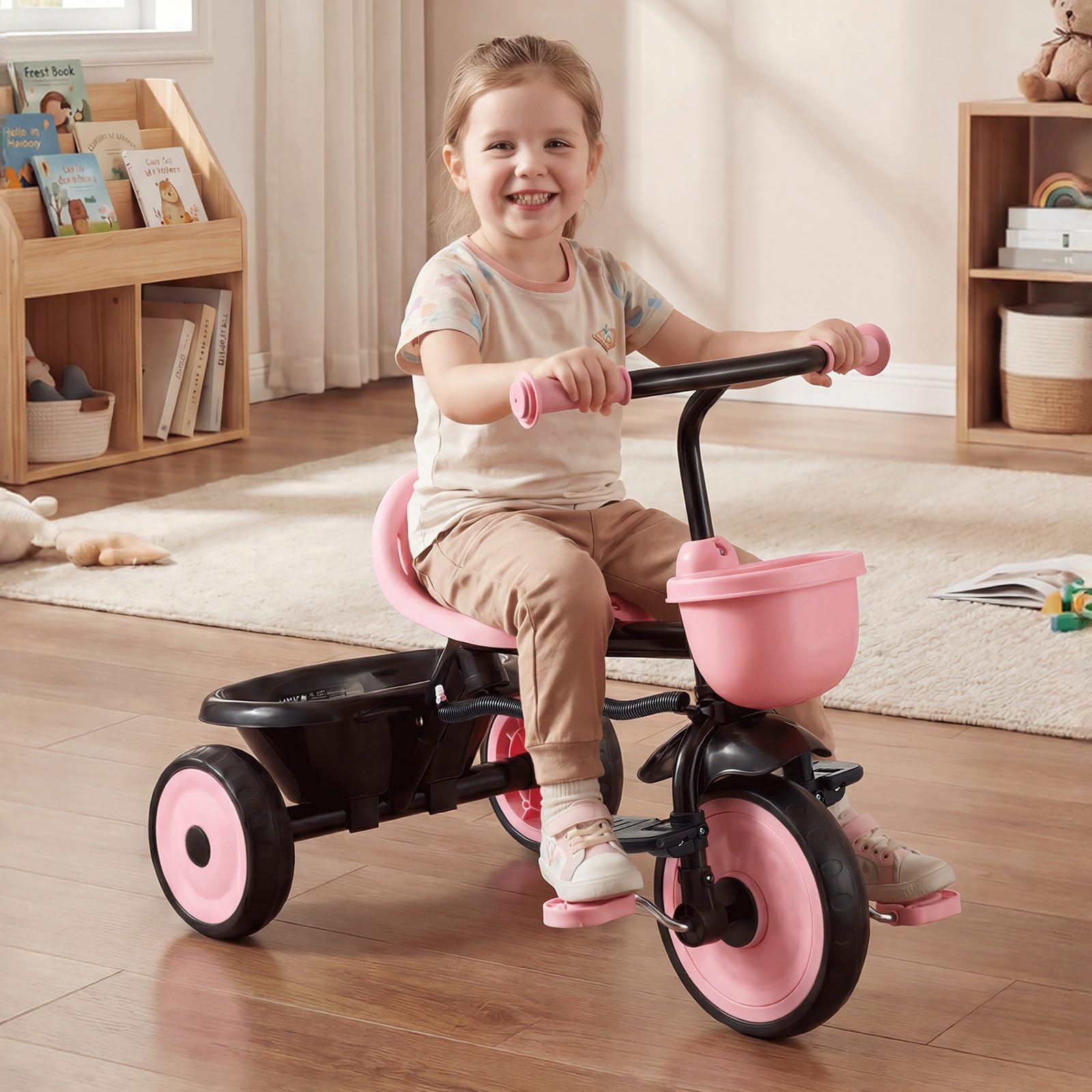 VEVOR Toddler Tricycle & Stroller for 18 Months to 5 Year Old, Kids Trike with Parent Push Handle, Adjustable Seat & Storage for Outdoor Play, Tricycle for Toddlers, Birthday Toy for Boys and Girls — view 8