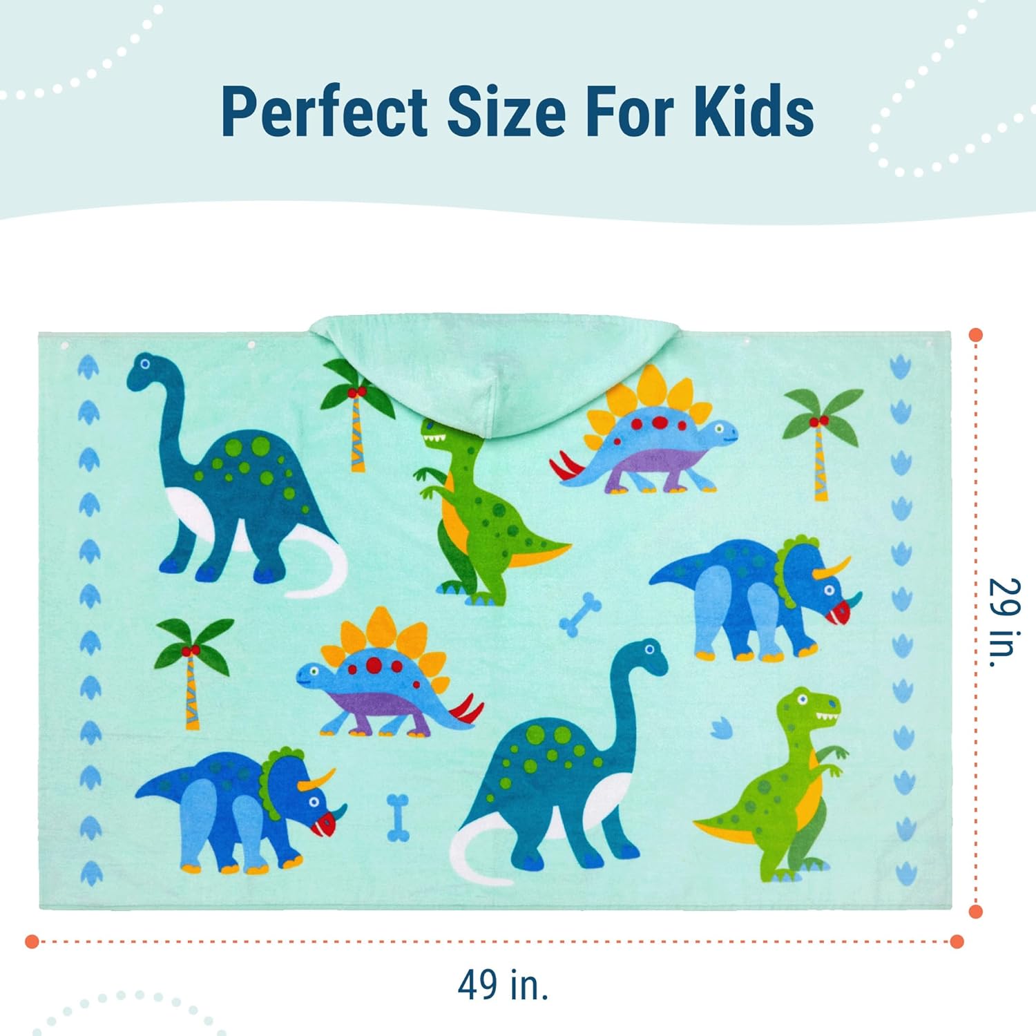 Wildkin Kids Hooded Beach Towel – 100% Cotton, Snap Front for Bath, Pool & Beach - Dinosaur Land - Image 2