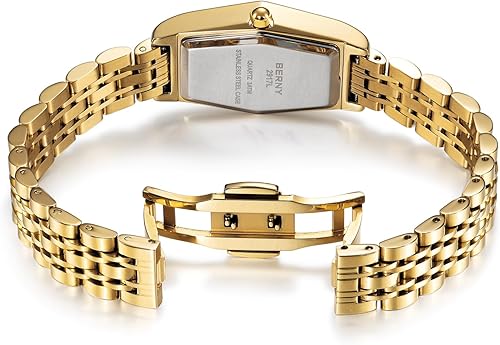 Miniatura 3 de BERNY Relojes de oro para mujer, delicado hexágono, reloj de pulsera de cuarzo para mujer, correa de acero inoxidable, reloj analógico de moda,