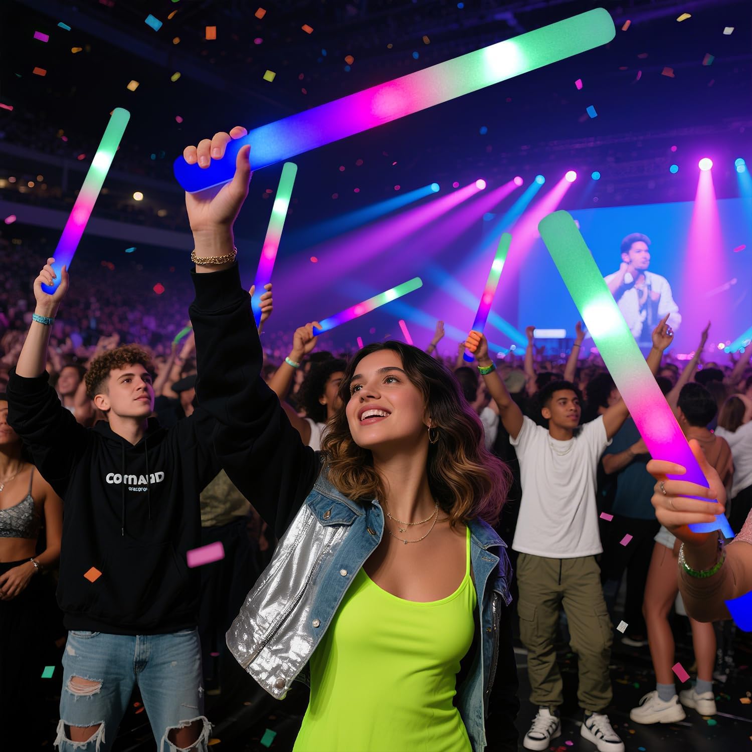 Schaumstoff-Leuchtstäbe mit 3 Modi, bunt, blinkend, Party-Set, leuchtet im Dunkeln, Partyzubehör, Schaumstoff-Leuchtstäbe für Hochzeit, Raves, Konzert, Party, Halloween-Party, 70 Stück