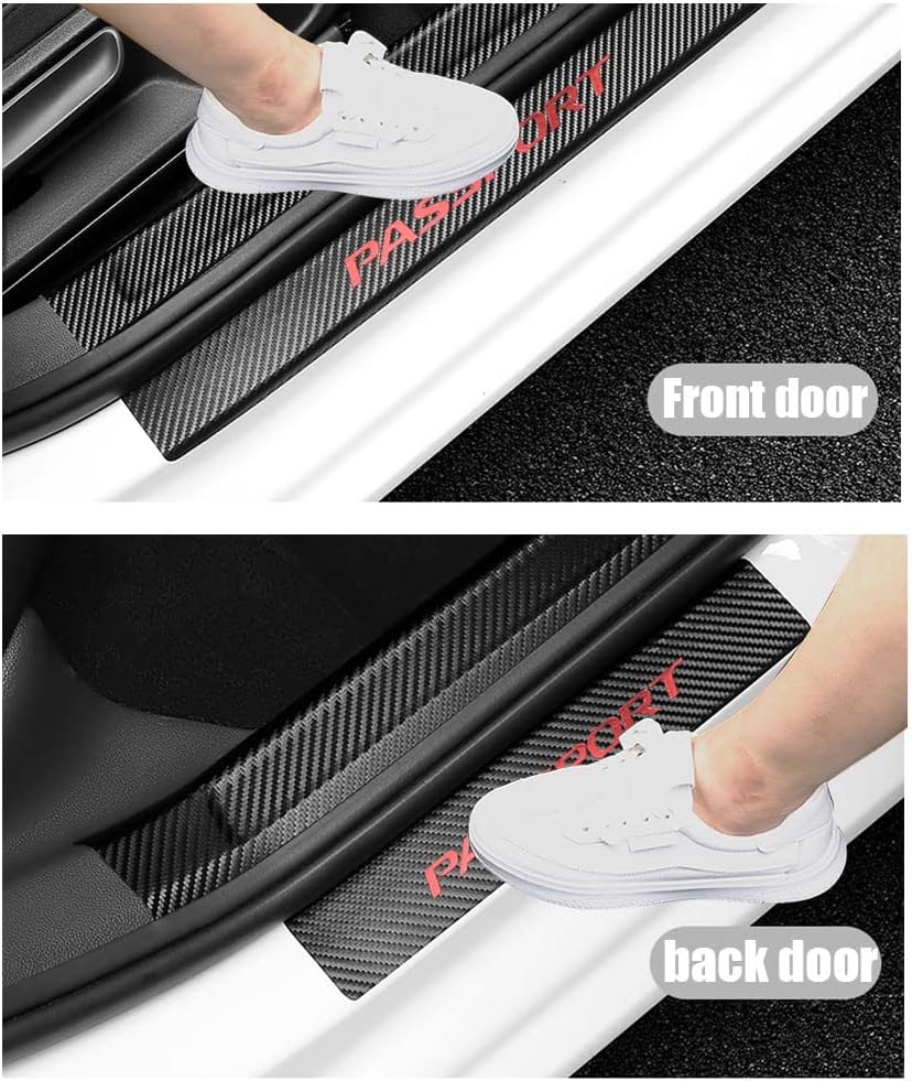 LEXLEY for 2019 2020 2021 2022 2023 2024 2025 2026 Passport Carbon Fiber Style Leather Door Sill Protector Anti-Dirty Scuff Plate Cover Guard Sills Protector Trim,Welcome Pedal Protect 4PCS -RED