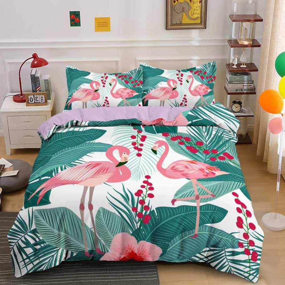 QWFDAQbedding seKing：95 inch x 86.7 inch duvet cover sets, Blue gray pink flamingo Duvet Cover Set Double, 3 Piece Print Bedding Set Print Duvet Set.1 Quilt Cover with 2 Pillowcases