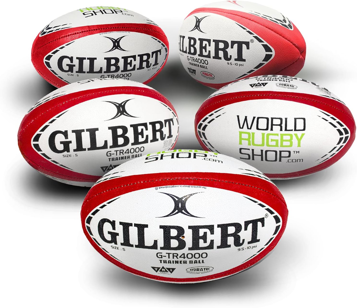 World Rugby Shop x Gilbert G-TR4000 Bundle - Set of 3 w/Tee, Set of 5, or 10 - Rugby Ball Size 5 - Durable 3 Ply Poly-Cotton