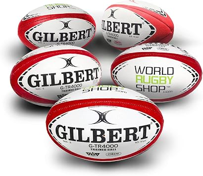 World Rugby Shop x Gilbert G-TR4000 Bundle - Set of 3 w/Tee, Set of 5, or 10 - Rugby Ball Size 5 - Durable 3 Ply Poly-Cotton