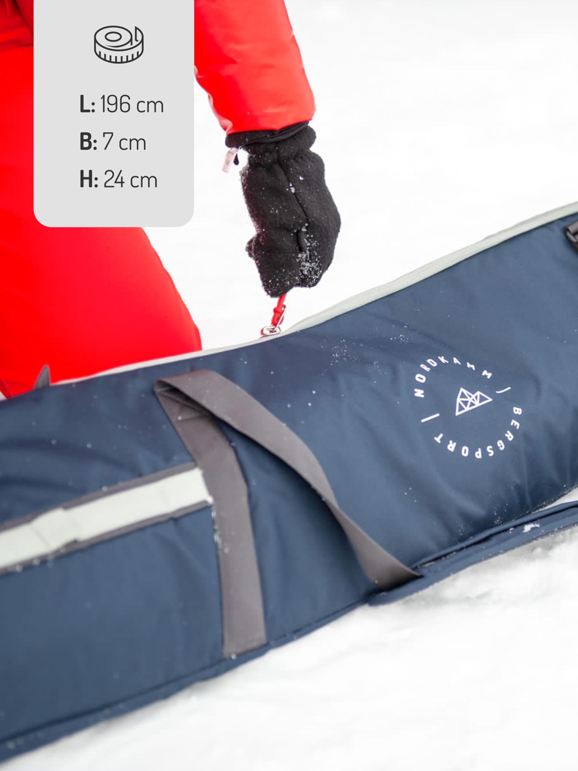 NORDKAMM Sac de ski rembourré et imperméable pour 1 paire de skis - Réglable en longueur - Bleu