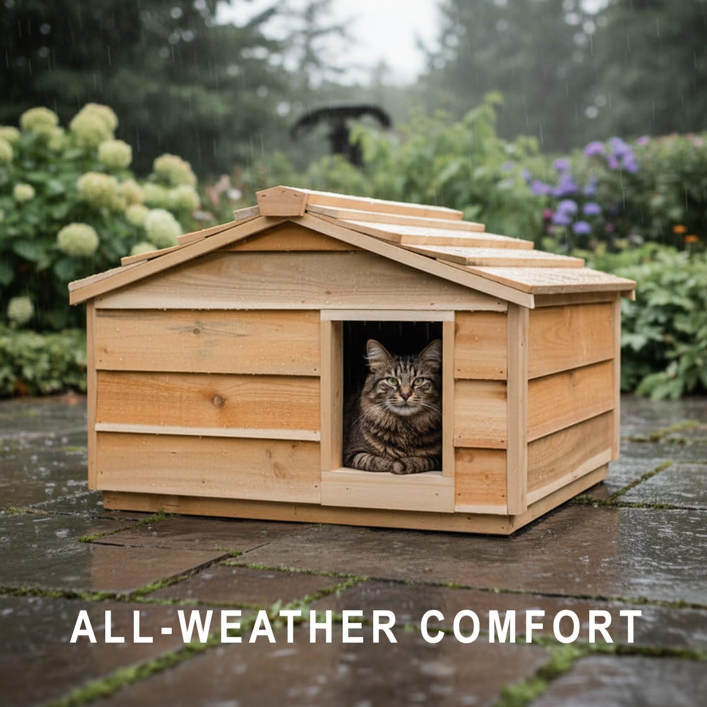 CozyCatFurniture Extra Large Outdoor Cat House for Multiple Cats, Waterproof Feral Cat Shelter for Winter & Summer, Cedar Condo for 3-4 Outside Cats