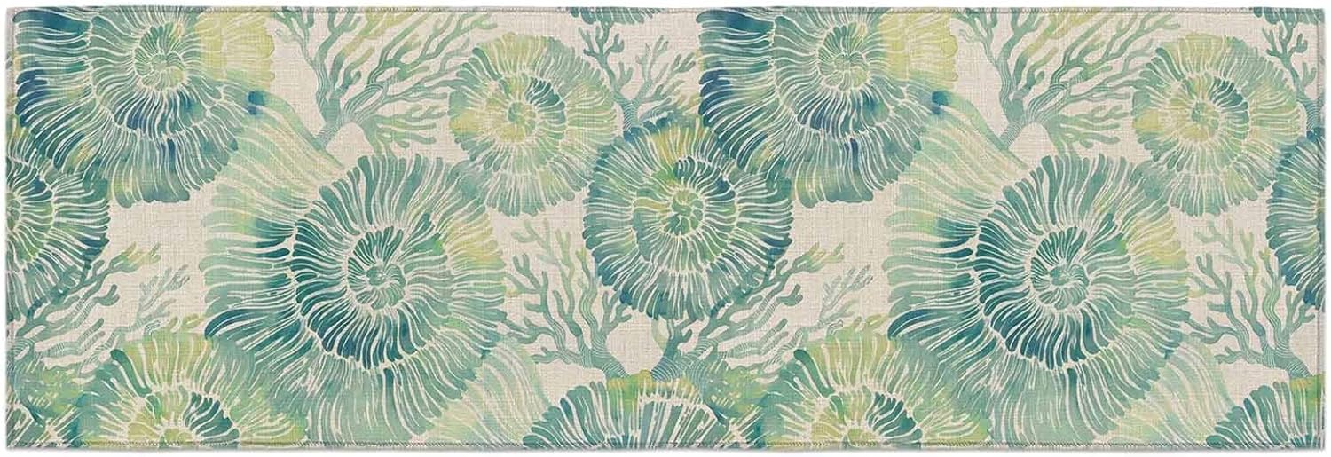 Teamery Kitchen Mats for Floor Vintage Olive Conch Coral on Linen Washable Non Slip Kitchen Rugs 1PCS, Underwater Marine Life Absorbent Standing Mats for Sink Bathroom Office Living Room 23.6x70.9in