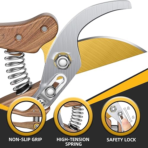 Miniatura 19 de Tijeras de podar profesionales de 8.5 pulgadas, corta 4 veces más fácilmente con hoja de titanio de acero japonés ultra afilada, tijeras de jardín