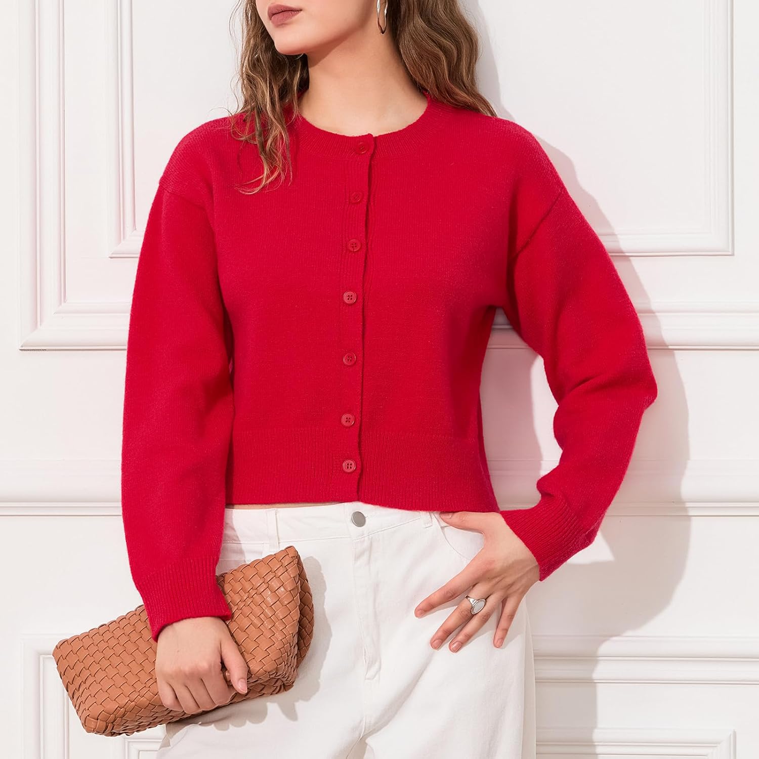 Womens Y2K Cardigan Sweaters Long Sleeve Open Front Button Down Crop Sweater Solid Knit Pullover Fall Outfits Tops - Image 3