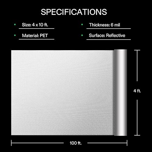 Miniatura 7 de VIVOSUN - Rollo de tela Mylar 6 Mil de 4 x 10 pies. Rollo de Mylar con patrón de diamante muy reflectante para cuarto de crecimiento