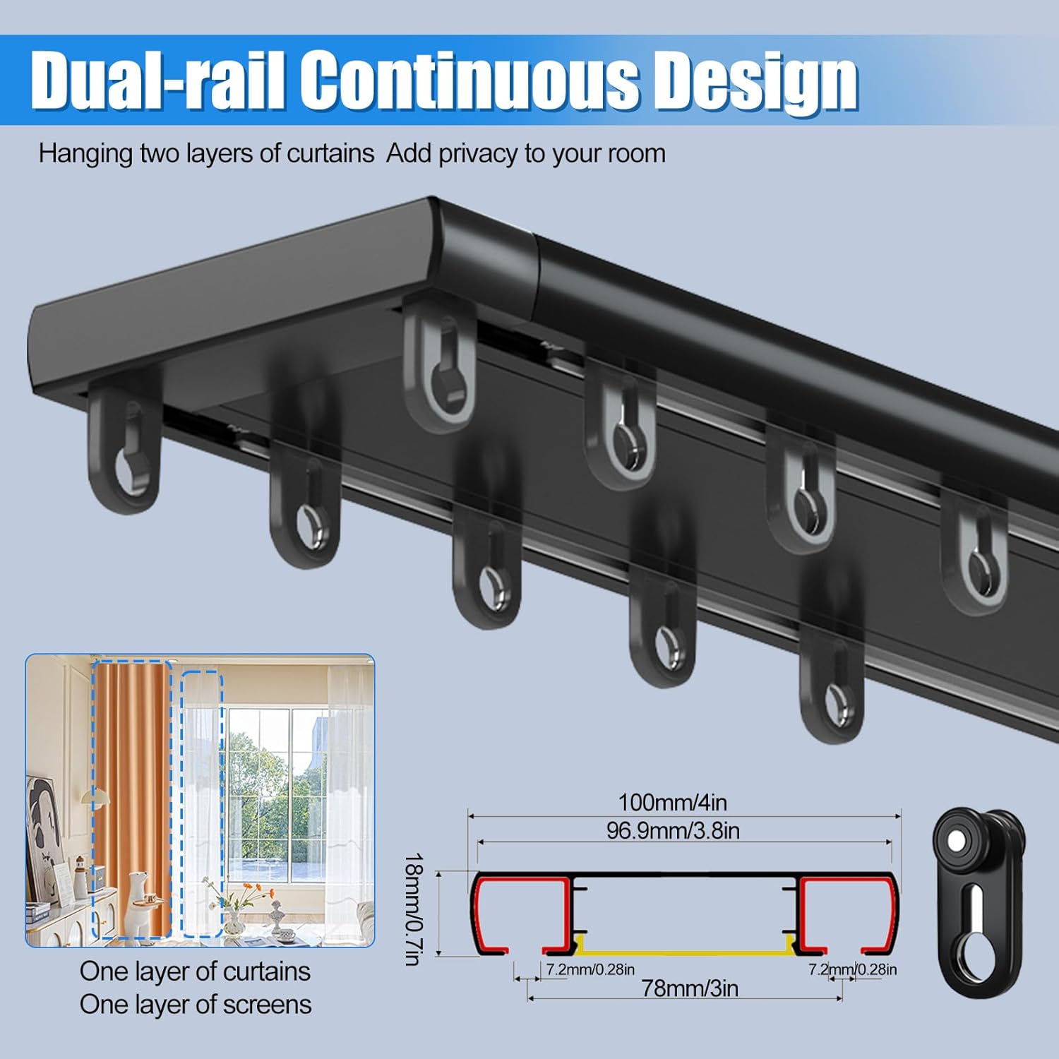 Double Curtain Track Ceiling Mount Rod, Heavy Duty Aluminum Track Set for Curtains, Silent Sliding Double Rail System for Drapes Living Room Bedroom Room Divider (Black,1m(3.3ft)) 5 71v5CyyyluL. AC SL1500